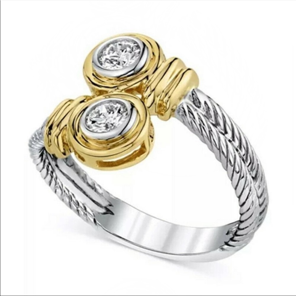 New Women’s Two Tone 925 Silver Sapphire Ring - Picture 3 of 5